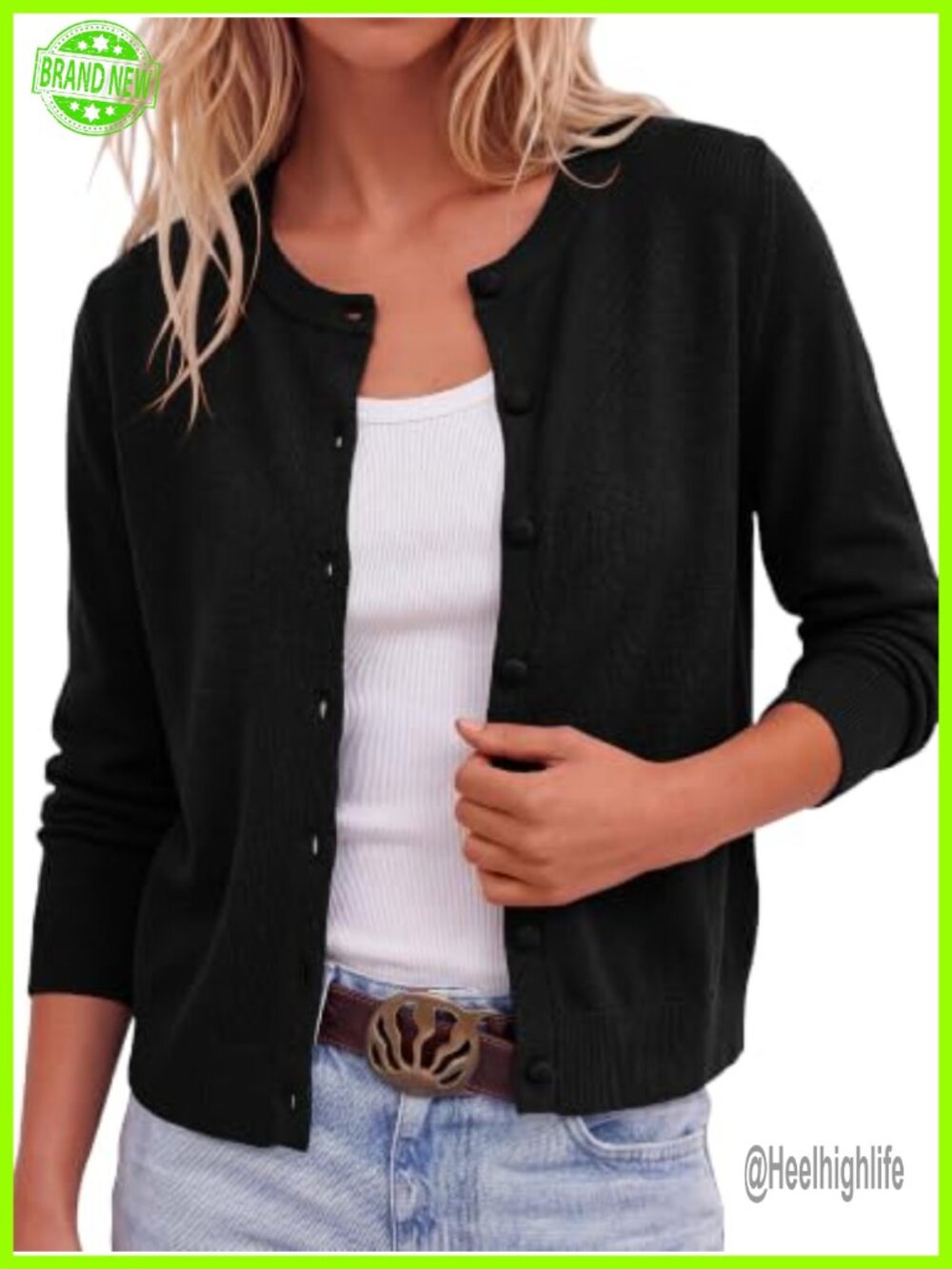 Lightweight Cardigan Sweater Button Front Crew Neck Long Sleeve Loose Fit